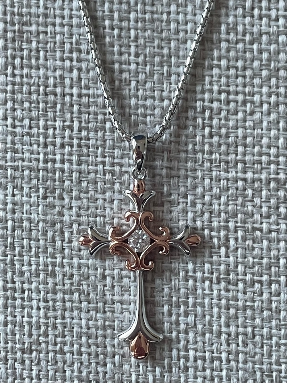 Sterling Two-Tone Cross Pendant Necklace – Silver and Rose Gold